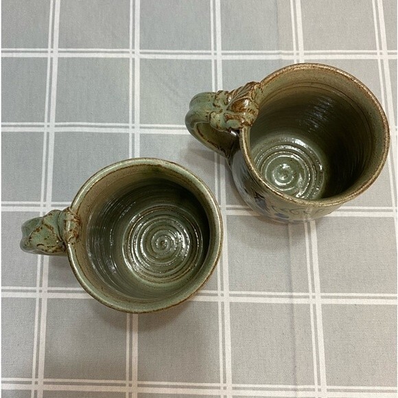 Pottery Coffee Mugs Grape Vine Primitive Handmade Artisan Crafted Set of 2 Cups - Picture 4 of 10